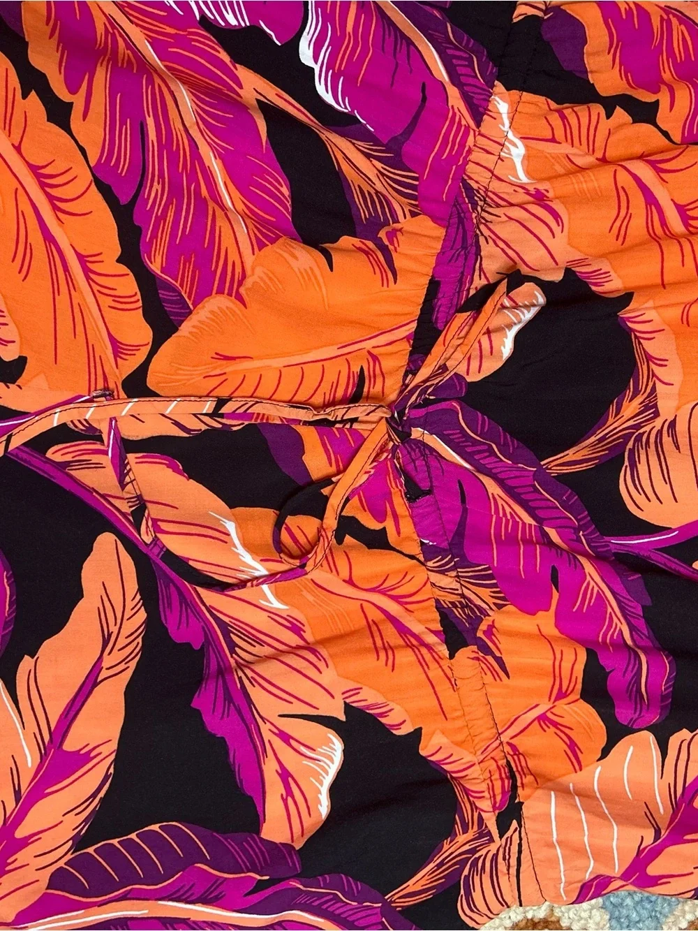 🌸Old Navy Tropical Palm Print Cami Romper Pockets Large Petite
